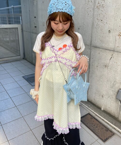 HELLO.SANFRANCISCO(ハローサンフランシスコ)の「【HELLO.SANFRANCISCO】ドット柄レースキャミチュニック(キャミソール・レディース・イエロー/ブルー・ONE SIZE)」の19枚目の写真