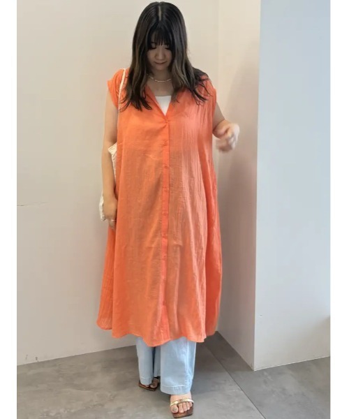 Te chichi（テチチ）の「シャンブレーボイルテントマキシワンピース（ワンピース・レディース・ブルー/オレンジ/チャコールグレー・F）」の6枚目の写真
