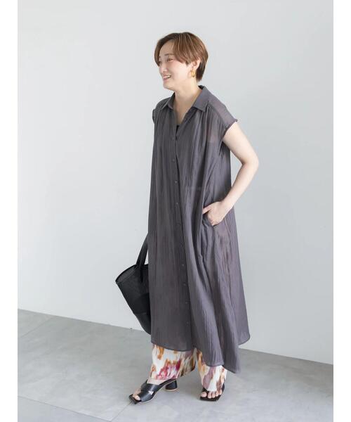 Te chichi（テチチ）の「シャンブレーボイルテントマキシワンピース（ワンピース・レディース・ブルー/オレンジ/チャコールグレー・F）」の4枚目の写真