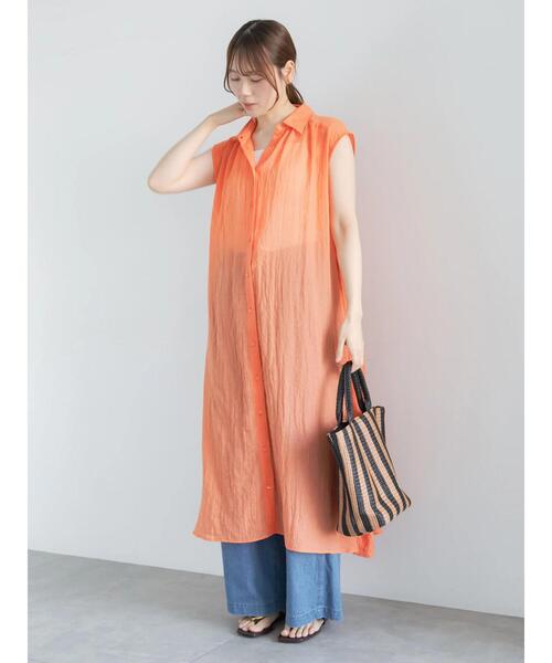 Te chichi（テチチ）の「シャンブレーボイルテントマキシワンピース（ワンピース・レディース・ブルー/オレンジ/チャコールグレー・F）」の5枚目の写真