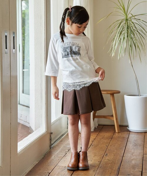 ikka(イッカ)の「【親子コーデ】ロゴフォト裾レース7分袖Tシャツ(120~160cm)(Tシャツ/カットソー・キッズ・オフホワイト/チャコール・140/130/120/160/150)」の5枚目の写真