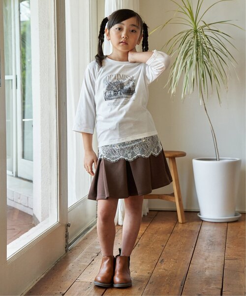 ikka(イッカ)の「【親子コーデ】ロゴフォト裾レース7分袖Tシャツ(120~160cm)(Tシャツ/カットソー・キッズ・オフホワイト/チャコール・140/130/120/160/150)」の6枚目の写真