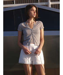Halter layered half cardigan (melange gray)