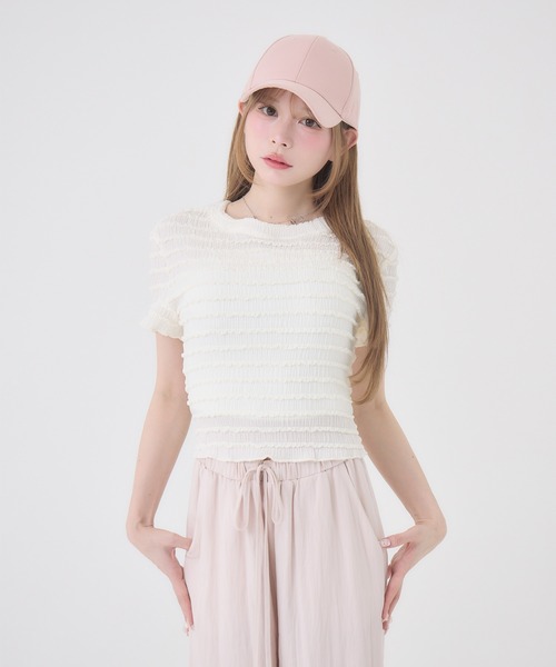 Rmine（アールマイン）の「フリルシャーリングトップス（Tシャツ/カットソー・レディース・ホワイト/ブラウン/ピンク・FREE）」の8枚目の写真