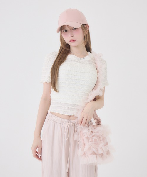 Rmine（アールマイン）の「フリルシャーリングトップス（Tシャツ/カットソー・レディース・ホワイト/ブラウン/ピンク・FREE）」の20枚目の写真