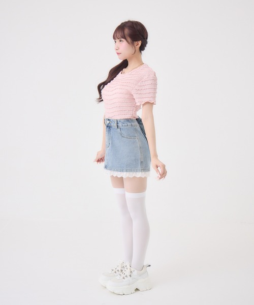 Rmine（アールマイン）の「フリルシャーリングトップス（Tシャツ/カットソー・レディース・ホワイト/ブラウン/ピンク・FREE）」の10枚目の写真