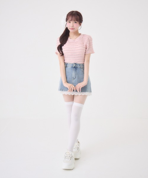 Rmine（アールマイン）の「フリルシャーリングトップス（Tシャツ/カットソー・レディース・ホワイト/ブラウン/ピンク・FREE）」の12枚目の写真