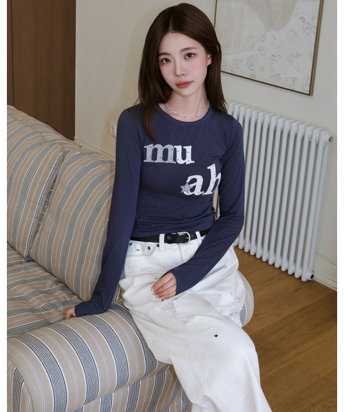 muahmuah（ムーアムーア）の「ドットスターパッチ 長袖Tシャツ [ネイビー]（Tシャツ/カットソー・レディース・その他・FREE）」の2枚目の写真