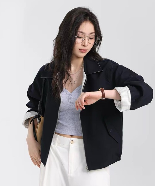 Teem Store(チームストア)の「【リバーシブル】襟裏ストライプ切り替え ジップアップルーズブルゾン(ブルゾン・レディース・ネイビー・M)」の17枚目の写真