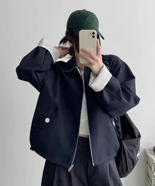 Teem Store(チームストア)の「【リバーシブル】襟裏ストライプ切り替え ジップアップルーズブルゾン(ブルゾン・レディース・ネイビー・M)」の18枚目の写真