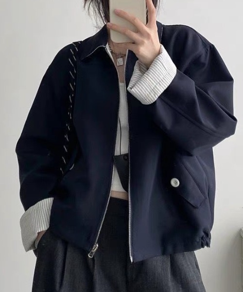 Teem Store(チームストア)の「【リバーシブル】襟裏ストライプ切り替え ジップアップルーズブルゾン(ブルゾン・レディース・ネイビー・M)」の20枚目の写真