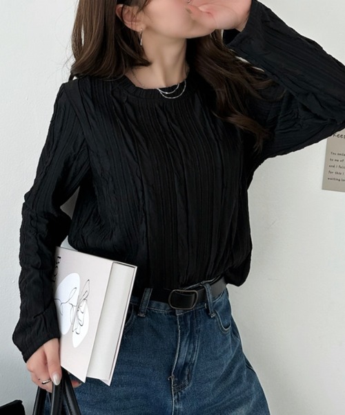 Eclat one(エクラワン)の「【Eclat one】楊柳 クルーネック ロングスリーブ ブラウス(シャツ/ブラウス・レディース・ベージュ/ブラック/ブラウン/アイボリー・FREE)」の13枚目の写真
