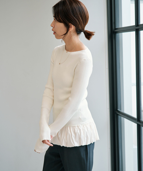 IENA(イエナ)の「バルーンヘムファブリックコンビニット(ニット/セーター・レディース・チャコールグレー/ブラック/アイボリー・FREE)」の21枚目の写真
