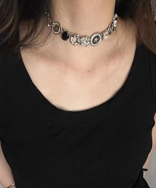 jentlouis チェーンネックレス　Y2K BD】【Bz】シルバーデザインY2Kチェーンネックレス/レディース(T3