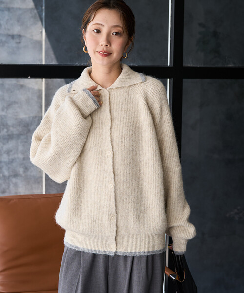 FREAK'S STORE(フリークスストア)の「限定展開 2way ハイネック 配色 ライン ボタン ニット カーディガン(カーディガン/ボレロ・レディース・ネイビー/ブラウン/グレー/ブラック/ナチュラル・フリ-)」の6枚目の写真