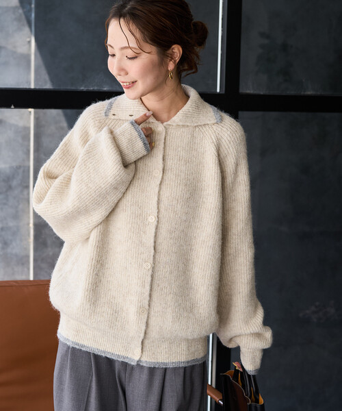 FREAK'S STORE(フリークスストア)の「限定展開 2way ハイネック 配色 ライン ボタン ニット カーディガン(カーディガン/ボレロ・レディース・ネイビー/ブラウン/グレー/ブラック/ナチュラル・フリ-)」の8枚目の写真