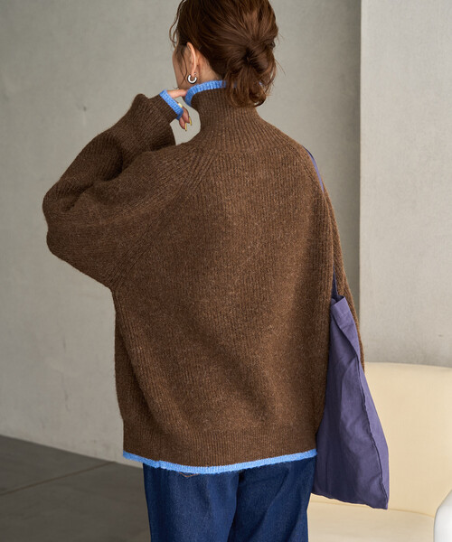 FREAK'S STORE(フリークスストア)の「限定展開 2way ハイネック 配色 ライン ボタン ニット カーディガン(カーディガン/ボレロ・レディース・ネイビー/ブラウン/グレー/ブラック/ナチュラル・フリ-)」の22枚目の写真