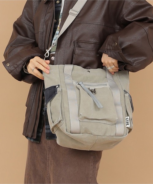 CONTROL FREAK / CTFK（コントロールフリーク）の「CONTROL FREAK / CTFK（コントロールフリーク/シーティーエフケー）workトートバッグ（トートバッグ・レディース・グレー/ブラウン/アイボリー・FREE）」の13枚目の写真