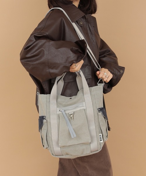 CONTROL FREAK / CTFK（コントロールフリーク）の「CONTROL FREAK / CTFK（コントロールフリーク/シーティーエフケー）workトートバッグ（トートバッグ・レディース・グレー/ブラウン/アイボリー・FREE）」の12枚目の写真