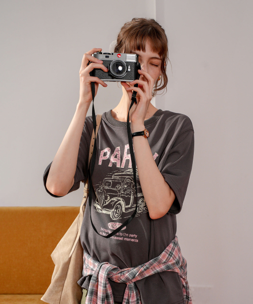 PIGMENT(ピグメント)の「タンタンチュリーデザートパーティーTシャツ (YZTS2607007)(Tシャツ/カットソー・レディース・アイボリー/ダークグレー・FREE)」の3枚目の写真