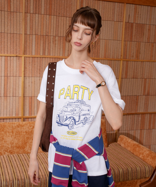 PIGMENT(ピグメント)の「タンタンチュリーデザートパーティーTシャツ (YZTS2607007)(Tシャツ/カットソー・レディース・アイボリー/ダークグレー・FREE)」の5枚目の写真