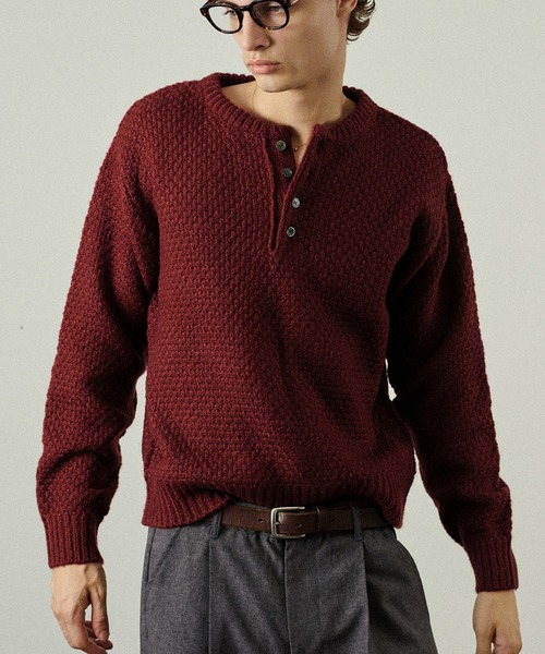 Adoon plain(アドーンプレーン)の「Heavy Pique Henry Neck Knit / 鬼鹿の子ヘンリーネックニット(ニット/セーター・メンズ・ブラウン/チャコールグレー/アイボリー/ボルドー/カーキ・SMALL/MEDIUM/LARGE)」の5枚目の写真