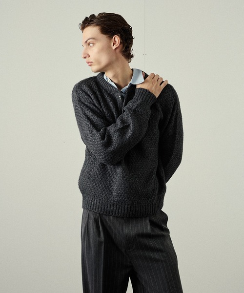 Adoon plain(アドーンプレーン)の「Heavy Pique Henry Neck Knit / 鬼鹿の子ヘンリーネックニット(ニット/セーター・メンズ・ブラウン/チャコールグレー/アイボリー/ボルドー/カーキ・SMALL/MEDIUM/LARGE)」の9枚目の写真