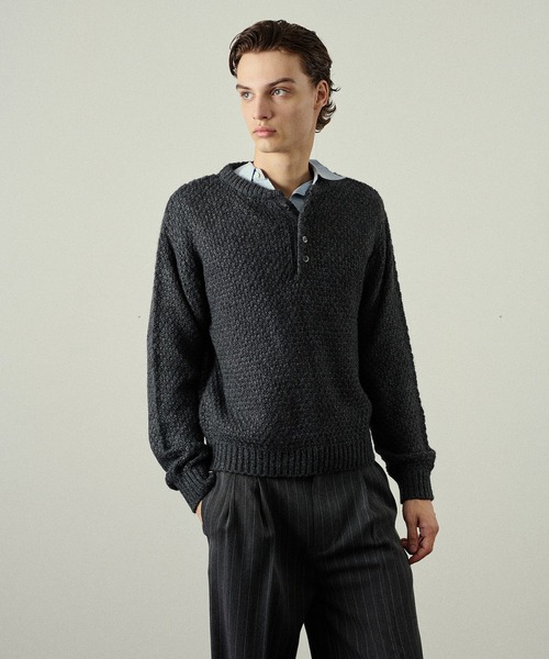Adoon plain(アドーンプレーン)の「Heavy Pique Henry Neck Knit / 鬼鹿の子ヘンリーネックニット(ニット/セーター・メンズ・ブラウン/チャコールグレー/アイボリー/ボルドー/カーキ・SMALL/MEDIUM/LARGE)」の10枚目の写真