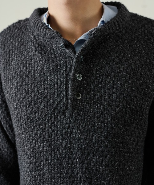 Adoon plain(アドーンプレーン)の「Heavy Pique Henry Neck Knit / 鬼鹿の子ヘンリーネックニット(ニット/セーター・メンズ・ブラウン/チャコールグレー/アイボリー/ボルドー/カーキ・SMALL/MEDIUM/LARGE)」の12枚目の写真