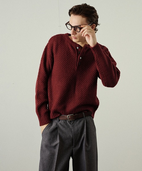 Adoon plain(アドーンプレーン)の「Heavy Pique Henry Neck Knit / 鬼鹿の子ヘンリーネックニット(ニット/セーター・メンズ・ブラウン/チャコールグレー/アイボリー/ボルドー/カーキ・SMALL/MEDIUM/LARGE)」の14枚目の写真