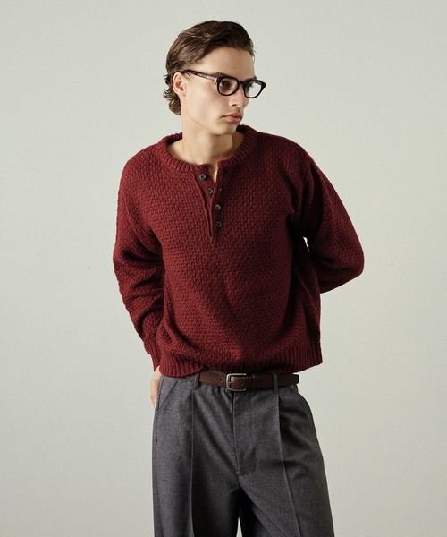 Adoon plain(アドーンプレーン)の「Heavy Pique Henry Neck Knit / 鬼鹿の子ヘンリーネックニット(ニット/セーター・メンズ・ブラウン/チャコールグレー/アイボリー/ボルドー/カーキ・SMALL/MEDIUM/LARGE)」の15枚目の写真