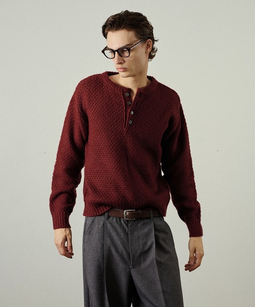 Adoon plain(アドーンプレーン)の「Heavy Pique Henry Neck Knit / 鬼鹿の子ヘンリーネックニット(ニット/セーター・メンズ・ブラウン/チャコールグレー/アイボリー/ボルドー/カーキ・SMALL/MEDIUM/LARGE)」の16枚目の写真