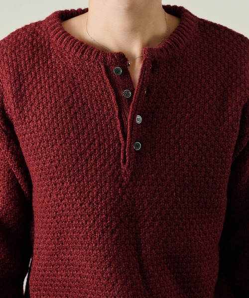 Adoon plain(アドーンプレーン)の「Heavy Pique Henry Neck Knit / 鬼鹿の子ヘンリーネックニット(ニット/セーター・メンズ・ブラウン/チャコールグレー/アイボリー/ボルドー/カーキ・SMALL/MEDIUM/LARGE)」の17枚目の写真