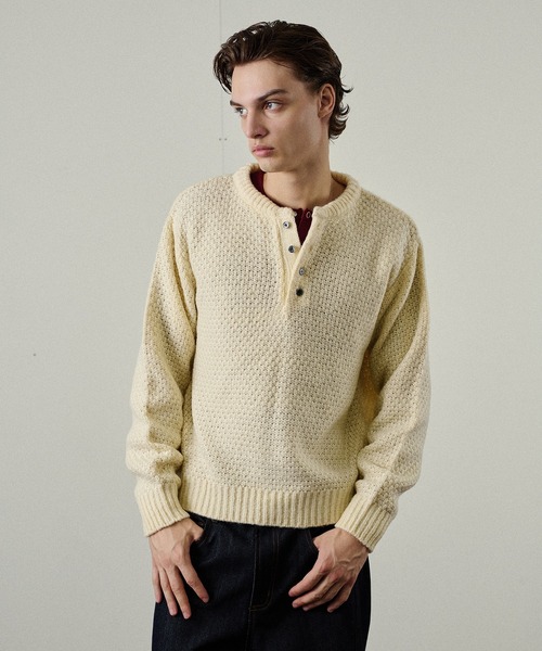 Adoon plain(アドーンプレーン)の「Heavy Pique Henry Neck Knit / 鬼鹿の子ヘンリーネックニット(ニット/セーター・メンズ・ブラウン/チャコールグレー/アイボリー/ボルドー/カーキ・SMALL/MEDIUM/LARGE)」の19枚目の写真