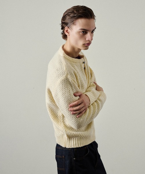 Adoon plain(アドーンプレーン)の「Heavy Pique Henry Neck Knit / 鬼鹿の子ヘンリーネックニット(ニット/セーター・メンズ・ブラウン/チャコールグレー/アイボリー/ボルドー/カーキ・SMALL/MEDIUM/LARGE)」の22枚目の写真