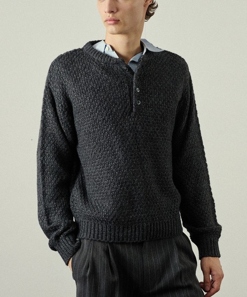 Adoon plain(アドーンプレーン)の「Heavy Pique Henry Neck Knit / 鬼鹿の子ヘンリーネックニット(ニット/セーター・メンズ・ブラウン/チャコールグレー/アイボリー/ボルドー/カーキ・SMALL/MEDIUM/LARGE)」の6枚目の写真