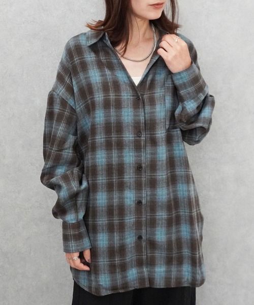 SELECT LEVERY(セレクトリベリー)の「先染めチェック柄オーバービッグシャツ(シャツ/ブラウス・レディース・ブラック/ブラウン/ブルー・MEDIUM)」の8枚目の写真