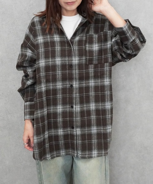 SELECT LEVERY(セレクトリベリー)の「先染めチェック柄オーバービッグシャツ(シャツ/ブラウス・レディース・ブラック/ブラウン/ブルー・MEDIUM)」の14枚目の写真