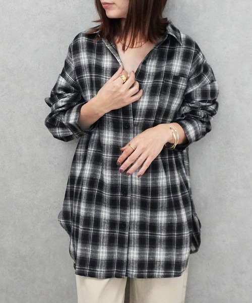 SELECT LEVERY(セレクトリベリー)の「先染めチェック柄オーバービッグシャツ(シャツ/ブラウス・レディース・ブラック/ブラウン/ブルー・MEDIUM)」の20枚目の写真