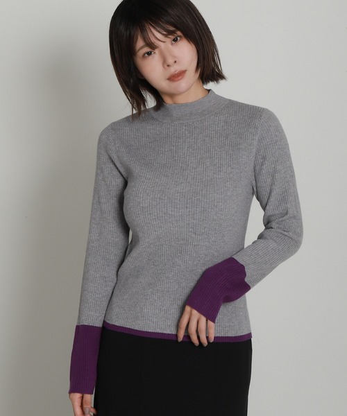 libelle more(リベル モア)の「配色ラインハイネックリブニット(ニット/セーター・レディース・杢グレー/オフホワイト/ブラウン/ブラック・L/M)」の3枚目の写真