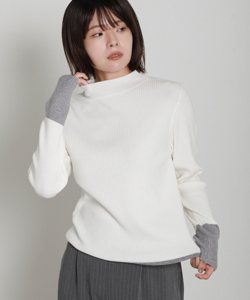 libelle more(リベル モア)の「配色ラインハイネックリブニット(ニット/セーター・レディース・杢グレー/オフホワイト/ブラウン/ブラック・L/M)」の2枚目の写真