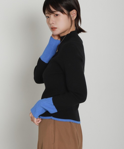 libelle more(リベル モア)の「配色ラインハイネックリブニット(ニット/セーター・レディース・杢グレー/オフホワイト/ブラウン/ブラック・L/M)」の5枚目の写真