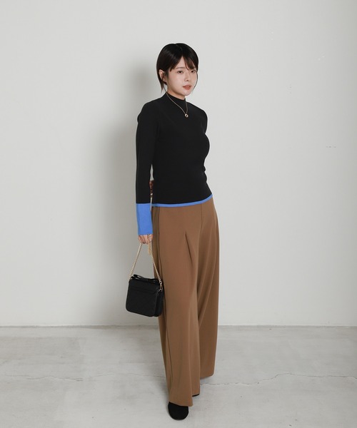 libelle more(リベル モア)の「配色ラインハイネックリブニット(ニット/セーター・レディース・杢グレー/オフホワイト/ブラウン/ブラック・L/M)」の7枚目の写真