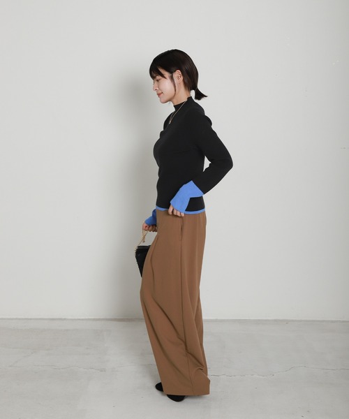 libelle more(リベル モア)の「配色ラインハイネックリブニット(ニット/セーター・レディース・杢グレー/オフホワイト/ブラウン/ブラック・L/M)」の9枚目の写真