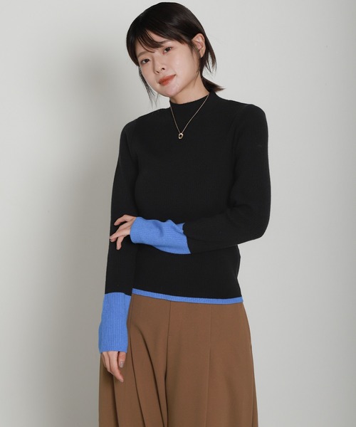 libelle more(リベル モア)の「配色ラインハイネックリブニット(ニット/セーター・レディース・杢グレー/オフホワイト/ブラウン/ブラック・L/M)」の11枚目の写真