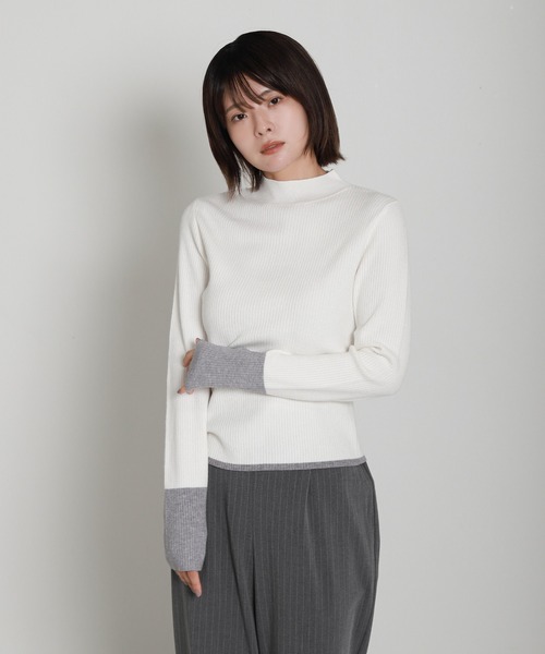 libelle more(リベル モア)の「配色ラインハイネックリブニット(ニット/セーター・レディース・杢グレー/オフホワイト/ブラウン/ブラック・L/M)」の13枚目の写真