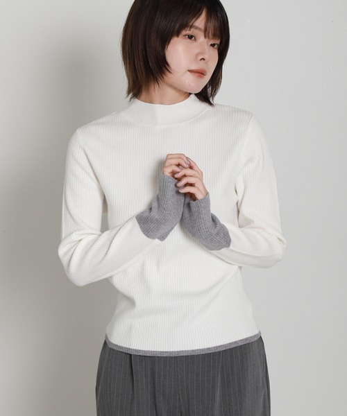 libelle more(リベル モア)の「配色ラインハイネックリブニット(ニット/セーター・レディース・杢グレー/オフホワイト/ブラウン/ブラック・L/M)」の14枚目の写真