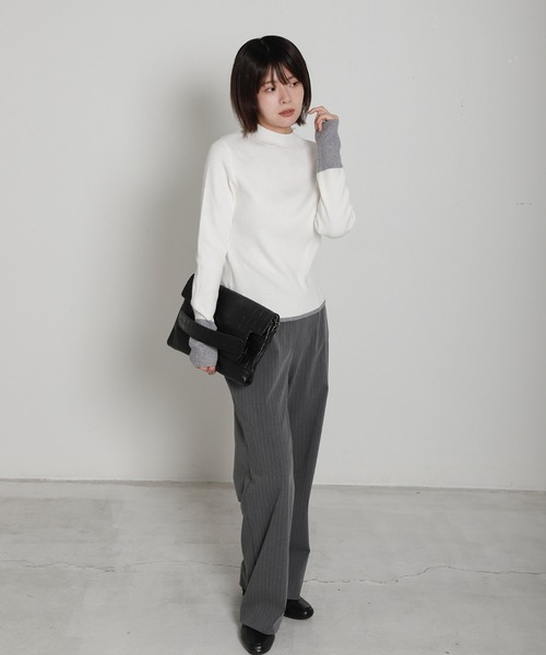 libelle more(リベル モア)の「配色ラインハイネックリブニット(ニット/セーター・レディース・杢グレー/オフホワイト/ブラウン/ブラック・L/M)」の17枚目の写真
