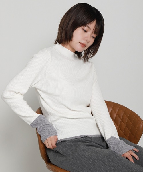 libelle more(リベル モア)の「配色ラインハイネックリブニット(ニット/セーター・レディース・杢グレー/オフホワイト/ブラウン/ブラック・L/M)」の20枚目の写真