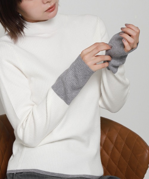 libelle more(リベル モア)の「配色ラインハイネックリブニット(ニット/セーター・レディース・杢グレー/オフホワイト/ブラウン/ブラック・L/M)」の21枚目の写真